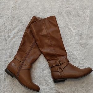 MIA Girl Zip Up Brown Boots with Gold Buckles